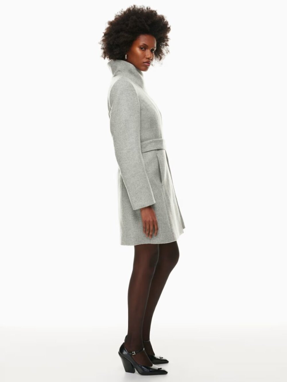 Aritzia BABATON Connor Heather Light Grey Virgin Wool Belted Wrap Coat, Size M - Picture 15 of 16